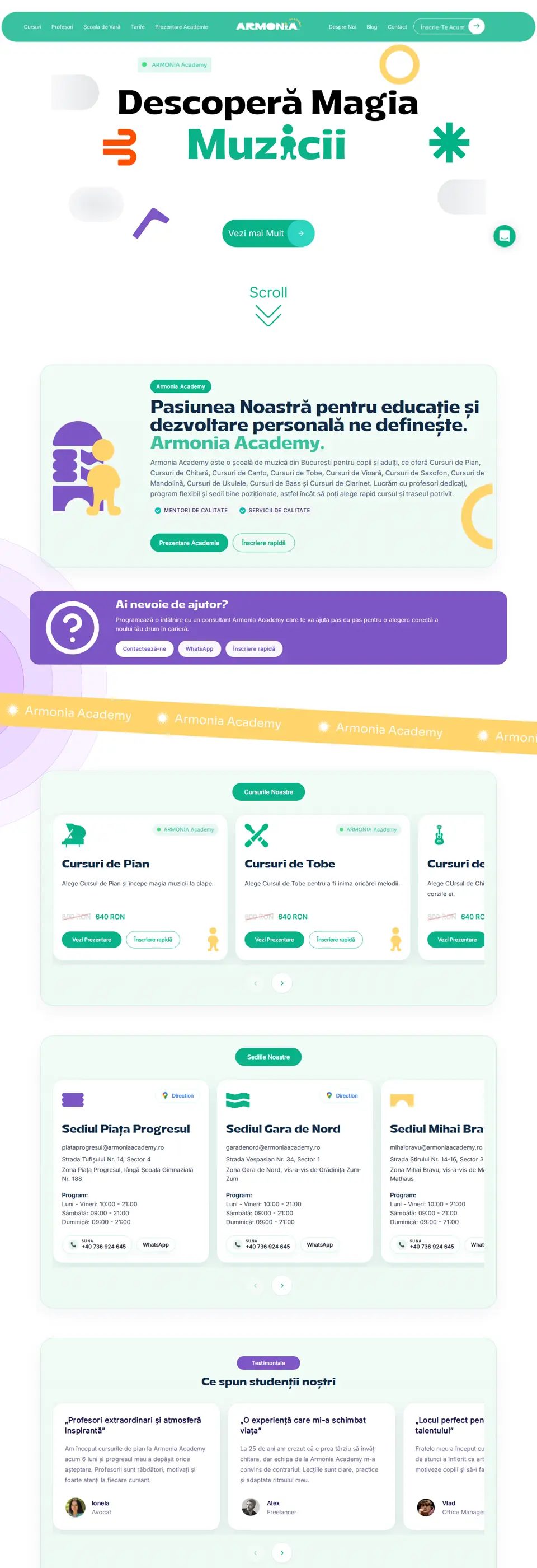 Armonia Academy, captură de pe site-ul live