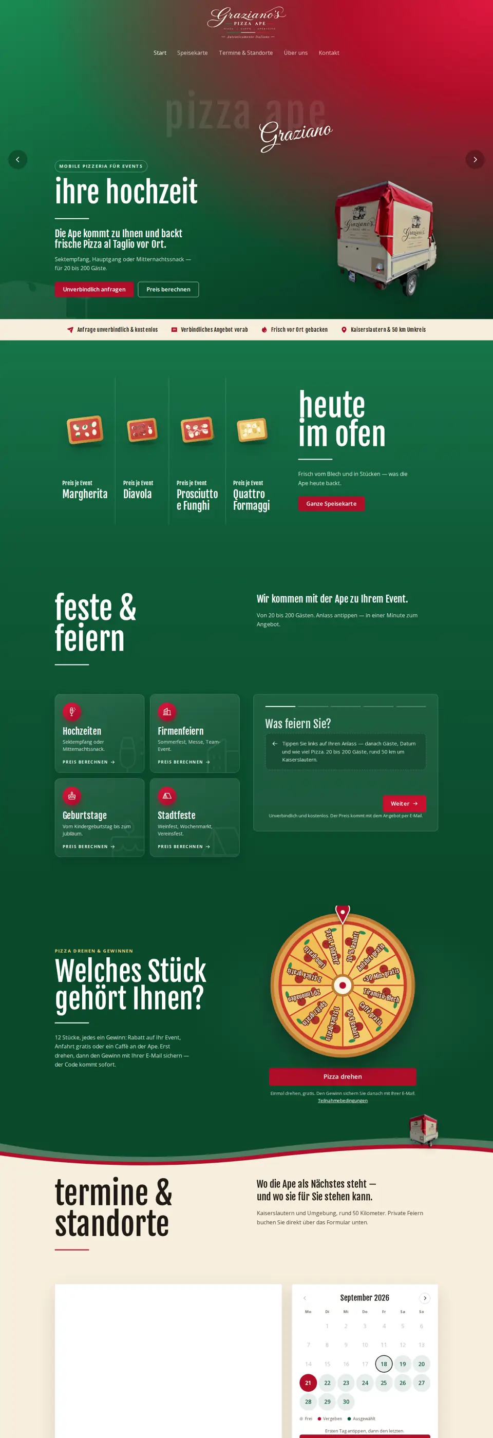 Graziano’s Pizza Ape, screenshot of the live site