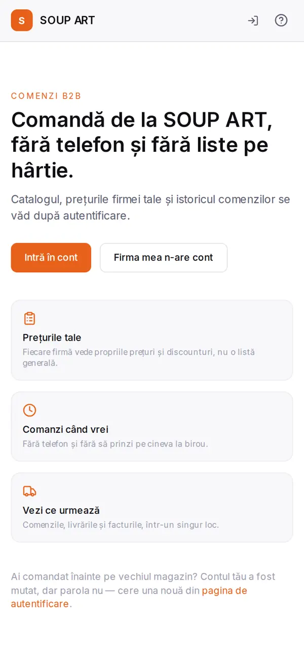 Shop B2B SOUP ART pe telefon