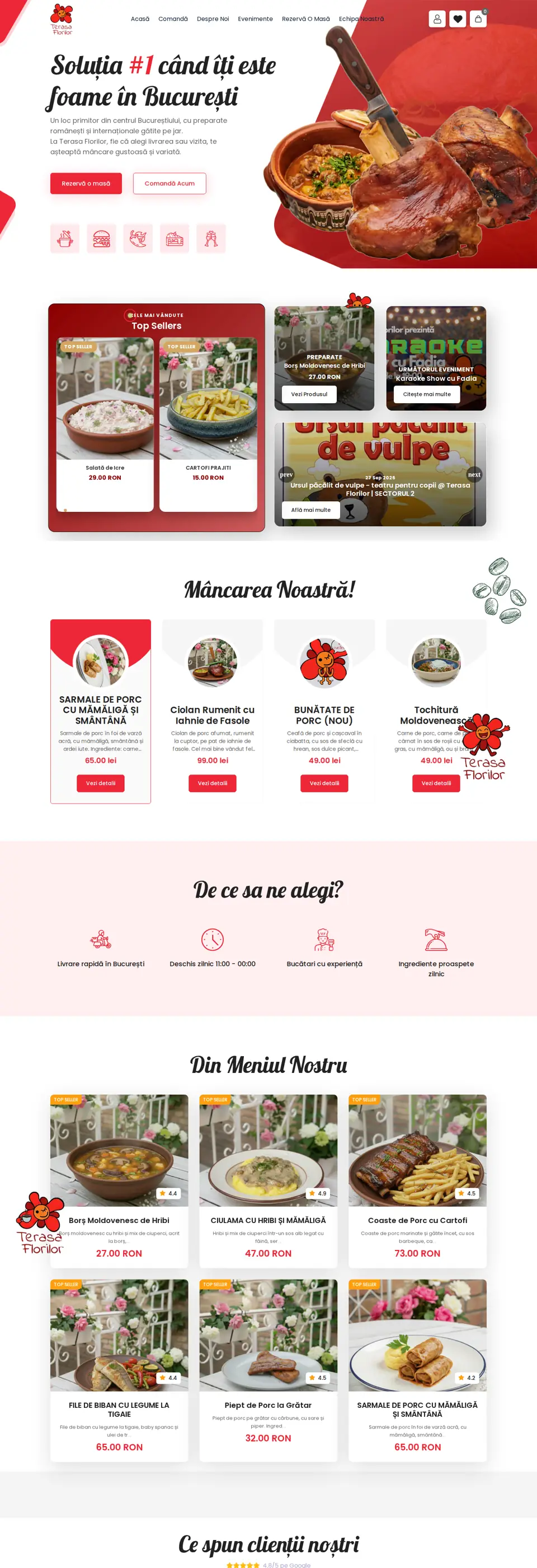Terasa Florilor, screenshot of the live site