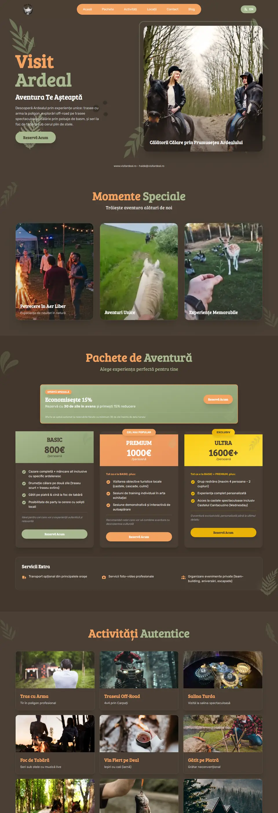 Visit Ardeal, screenshot of the live site